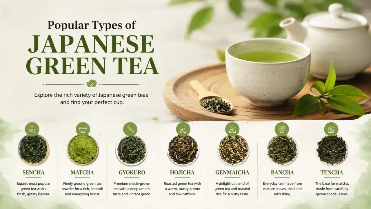 Odkryj najlepszą zieloną herbatę japońską: Sencha, Matcha, Gyokuro, Hojicha, Genmaicha, Bancha, Tencha. Znajdź swój idealny napar.